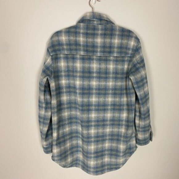 American Eagle Oversized Flannel Shacket Blue Plaid Jacket Coat Button Up - Picture 6 of 6